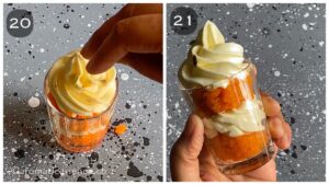 Garnsih the parfait with slivered pistachios