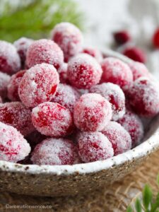 Sparkling cranberries in a small bowl
