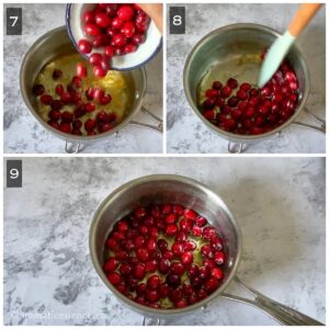 Cranberries added to the orange infused simple syrup