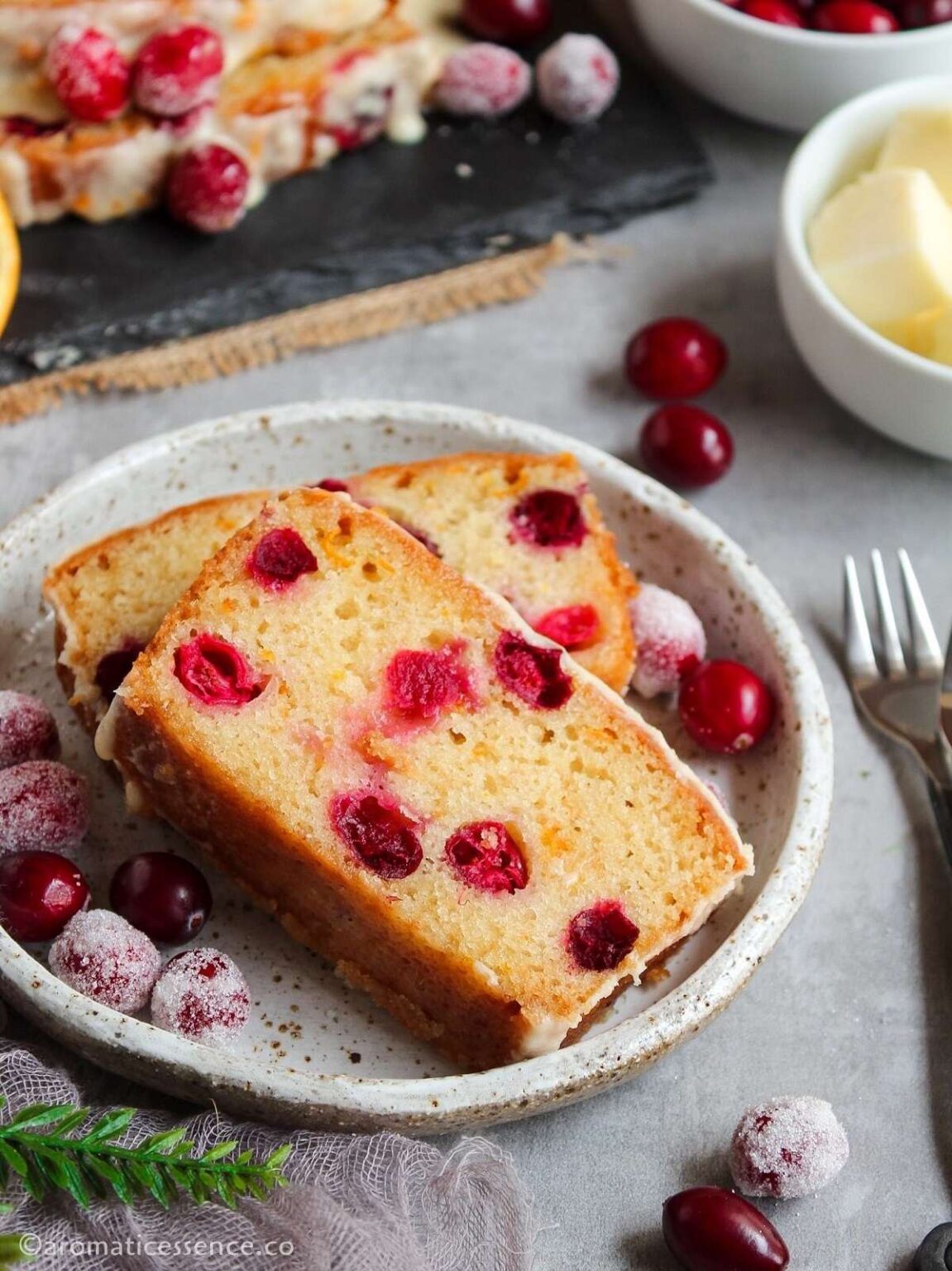 Cranberry Orange Loaf With Orange Glaze (Eggless) - Aromatic Essence