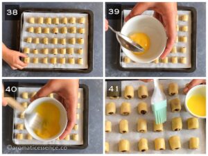 Egg wash on unbaked date rolls