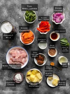 Ingredients needed for Thai yellow curry