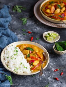 Thai yellow curry served with basmati rice
