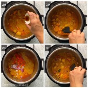 Adjust with more fish sauce, and add diced onion and red bell peppers
