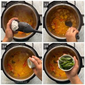 Add coconut cream, lime juice, and Thai basil leaves