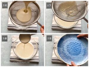 Pancake batter strained through a fine mesh sieve