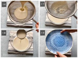 Pancake batter strained through a fine mesh sieve