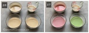 Batter divided into 4 parts and colored using food colors