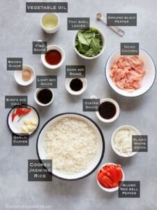 Ingredients needed for Thai basil chicken fried rice