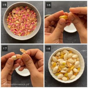 Blanched and peeled almonds and pistachios