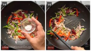 Salt and pepper added to season veggies