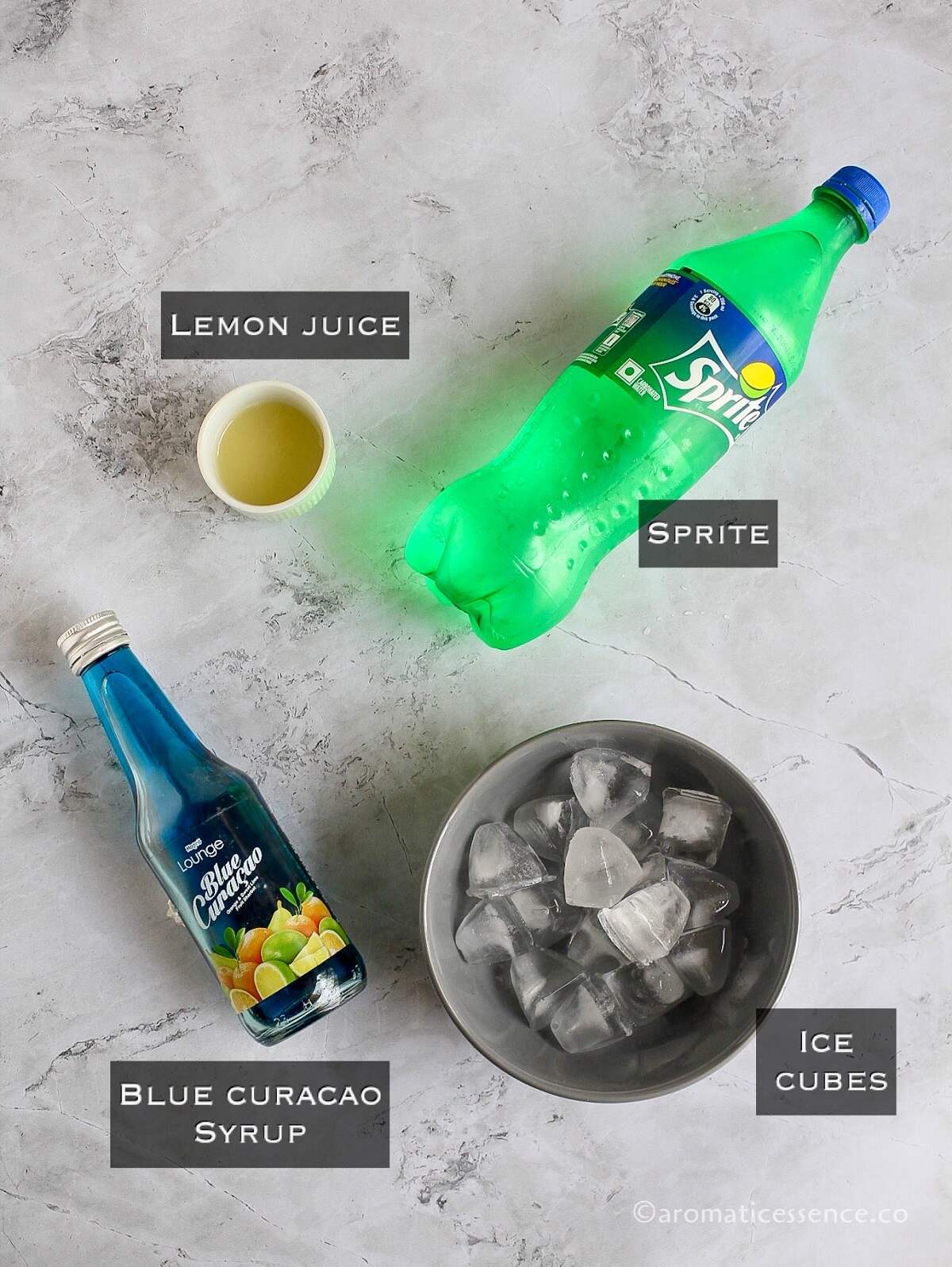 Ingredients for blue lagoon mocktail