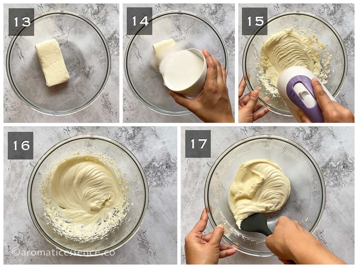 Cream cheese and sugar mixed until smooth and creamy