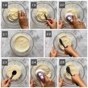 Lemon juice, vanilla extract, and salt added to cream cheese mixture