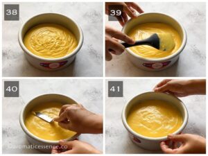 Cheesecake filling poured over the crust and refrigerated to set