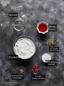 Ingredients to make rose flavored lassi