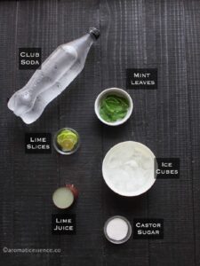 Ingredients for non-alcoholic mojito