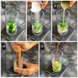 Muddling mint, sugar and lime juice