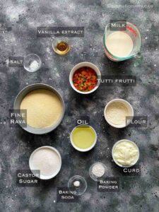 Ingredients needed for rava tea cake