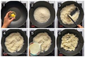 Desiccated coconut sauteed in ghee and cooked in milk