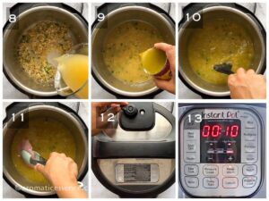 Chicken stock, green enchilada sauce, chicken pieces added to the pot and pressure cooked for 10 minutes