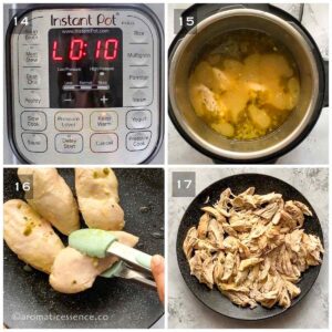 NPR for 10 minutes. Chicken removed and shredded