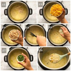 Sweet corn, cannellini beans, lime juice, and cilantro added to the soup