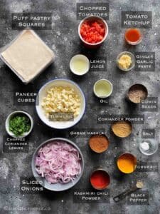Ingredients needed to prepare paneer puff pastry
