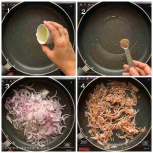 Cumin seeds and onions sauteed in oil