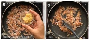 Minced ginger and garlic added to sauteed onions