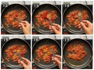 Spices added to onion-tomato mixture