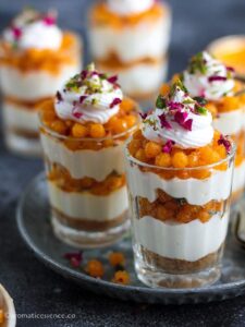 Close-up shot of boondi cheesecake parfait