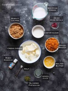 Ingredients needed to make boondi cheesecake shots