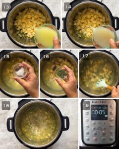 Potatoes, liquid, seasoning added, mixed well and pressure cooked on high for 5 minutes.