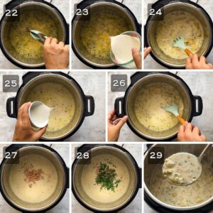 Add dairy, cornstarch slurry, canned clams, and fresh parsley to finish off the chowder
