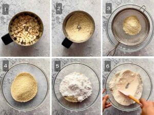 Cashews ground to a fine powder, sifted, and mixed with icing sugar