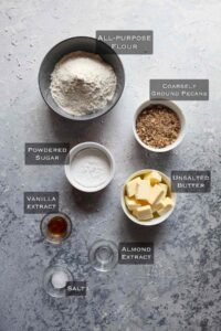 Ingredients needed to make Mexican wedding cookies