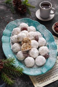 Polvorones served in a blue ceramic tray