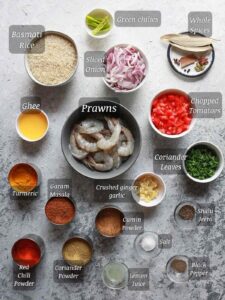 Ingredients needed to make prawn pulao