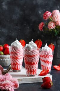 Strawberry mousse served in 3 glasses